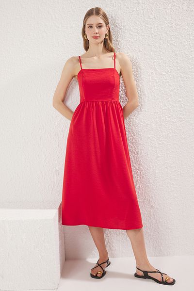 Trendyol Collection Red Straight A-Line Bow Midi Woven Dress Twoss25El00559