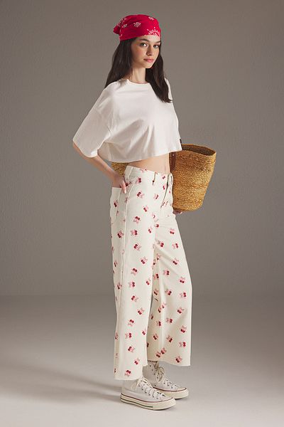Trendyol Collection Multicolor Cherry Print High Waist Culotte Jeans Twoss25Je00214