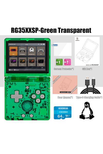Choice 64G(5K Games) Green ANBERNIC NEW RG35XXSP Flip Handheld Game Console 3.5 Inch IPS Clamshell Video Ga