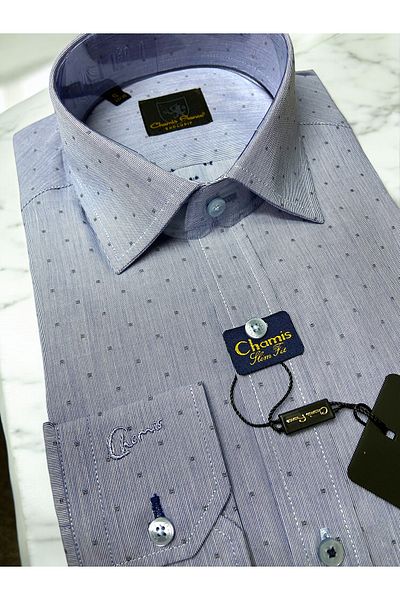 Chamis Slimfit Grey-Blue Micro Patterned Cotton Classic Collared Shirt