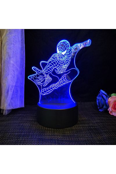 Hot Toys Blue 7 colors no remote Spiderman 3D Acrylic Night Light USB Stereo LED Desk Lamp Phantom Light Surp