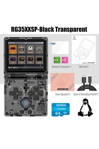 Choice 64G(5K Games) Black ANBERNIC NEW RG35XXSP Flip Handheld Game Console 3.5 Inch IPS Clamshell Video Ga