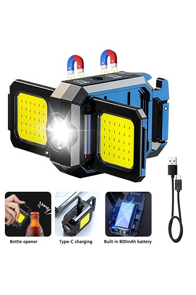 Heinast Double-sided 800Mah Mini Flashlight Keychain Light COB Work Light USB Rechargeable Lamp with 90° Fol