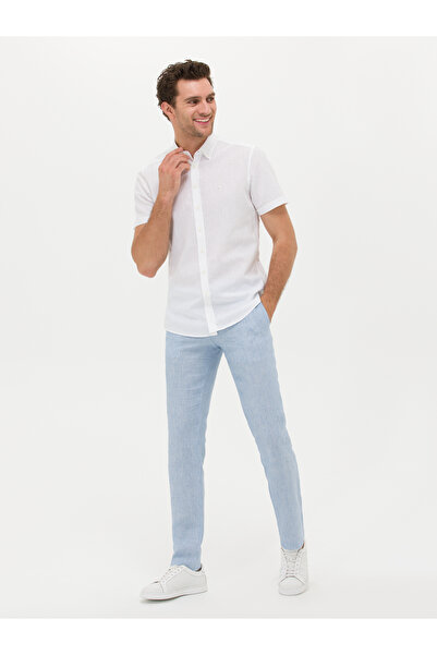 Cacharel Açık Mavi Slim Fit Beli Bağcıklı %100 Keten Pantolon 50268873-VR003