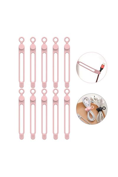 Choice Pink 10pcs Silicone Cable Ties,cord Organizer,cable Straps,reusable Cord Ties,travel Cable Organizer