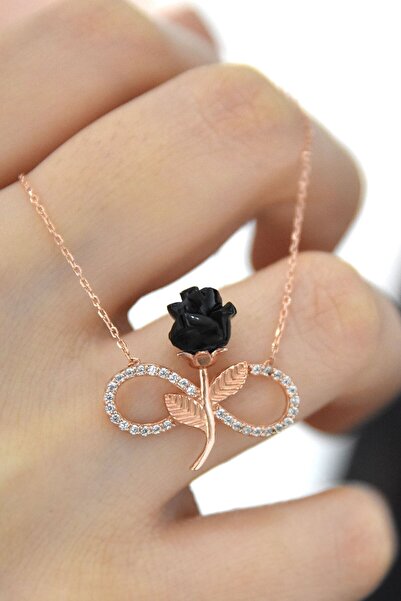 Papatya Silver 925 Ayar Gümüş Sonsuzluk Siyah Gül Kolye