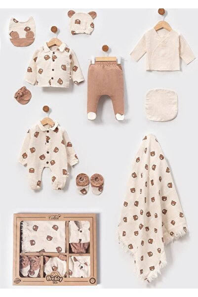 TOFFERS مجموعة خروج من المستشفى مكونة من 10 قطع من قطن الموسلين لوثر تيدي بير