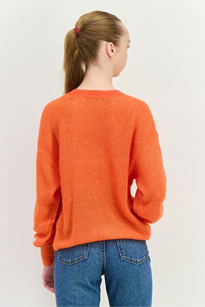 Esprit Women Crew Neck Knitted Sweater, Orange
