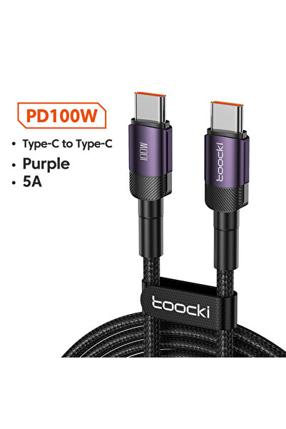Toocki كابل 1 متر 100 واط من النوع C إلى C بنفسجي 100 واط من النوع C إلى USB C يدعم تقنية PD 3.0 للشحن السريع 4.0 من النوع C