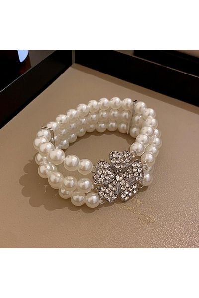 Choice HB2241-1 Rhinestone Flower Pearl Multi-layer Necklaces for Women French Luxury Niche Bracelet Temper