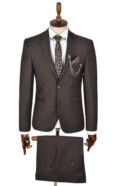 Rizz up Men's Brown Pocket Piping Double Button Single Slit 2-Piece Suit 2300464
