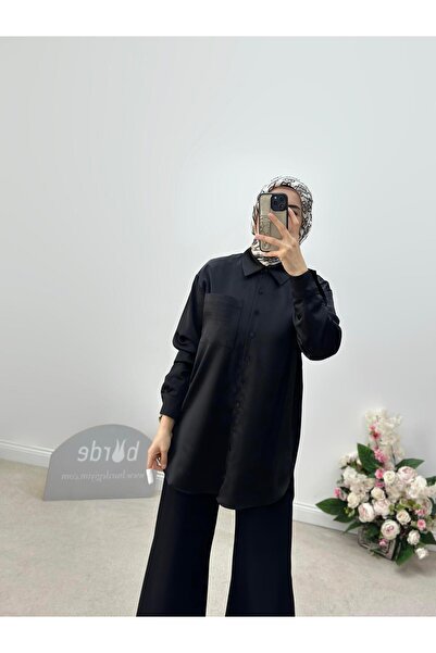 Armine Collection Chanel Saten Gömlek 24KD9240 Siyah