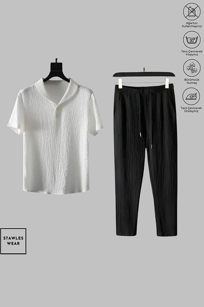 stawles wear Uniszex Burnout Fabric póló tréningruha fehér - fekete