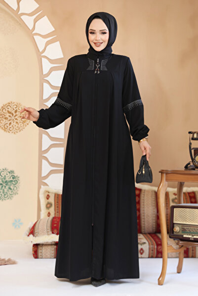 Neva Style Zippered Black Hijab Abaya 45299S