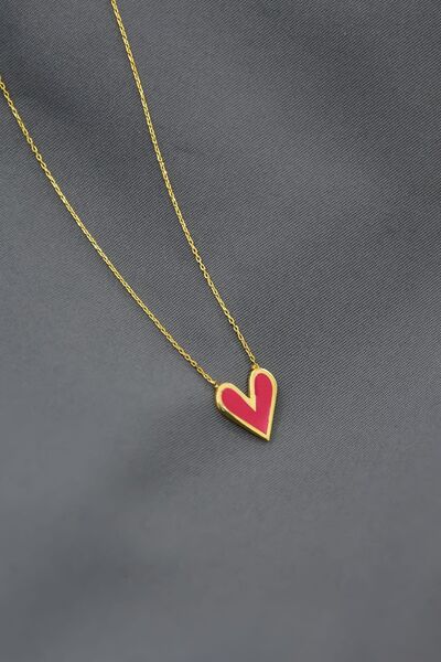 Papatya Silver 925 Ayar Gümüş Gold Kaplama Fuşya Mineli Keskin Kalp Kolye