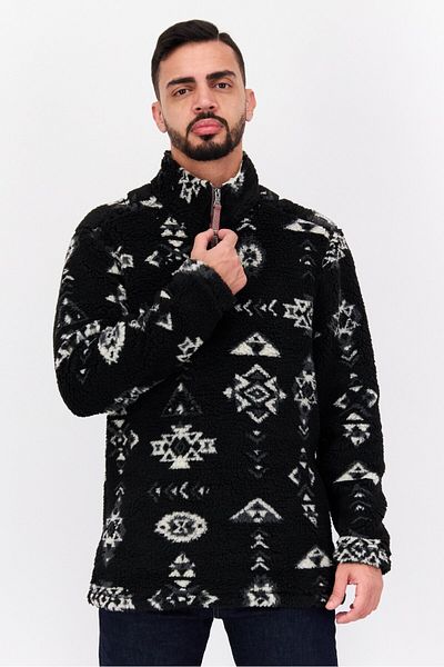 True Grit Men Mock Neck Allover Printed Long Sleeves Sweatshirt, Black