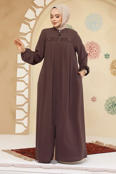 Neva Style عباية حجاب من فرو المنك بسحاب 45295V