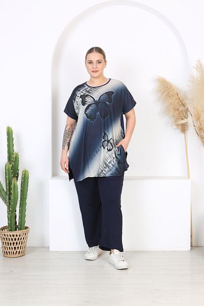 XL Modam Women's Lycra Navy Blue Butterfly Patterned Suit