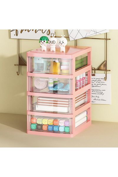 Choice Pink - Four Layers 1pc Storage Box,space-saving Clear Drawer Organizer (2/3/4-TIER) Sort Office,home