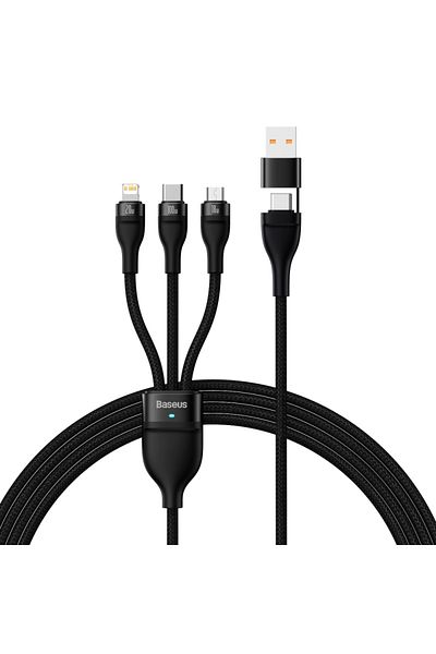 Baseus 1.2m Black Baseus 3 in 1 USB Type C Cable for iPhone 15 14 13 12 Pro Charger Cable 100W Micro USB Ty