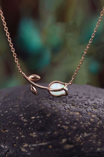 Papatya Silver 925 Ayar Gümüş Rose Kaplama Opal Taşlı Lale Kolye