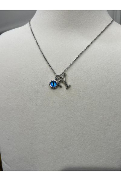 Store Letter Necklace - Letter with Evil Eye Beads and Steel Chain