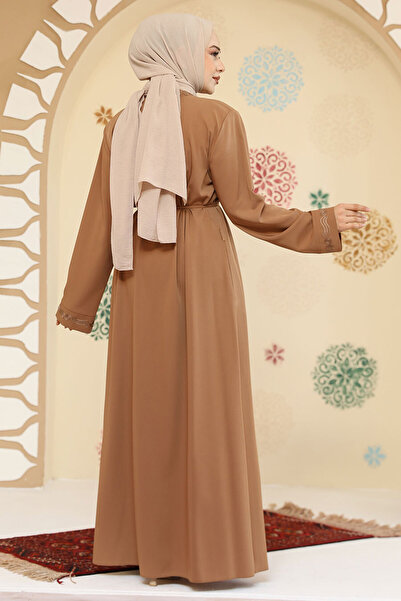 Neva Style Zippered Camel Hijab Abaya 45297C