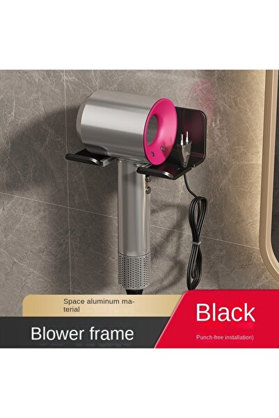 Choice حامل مجفف الشعر باللون الأسود لمكواة فرد الشعر في الحمام، أرفف خالية م...