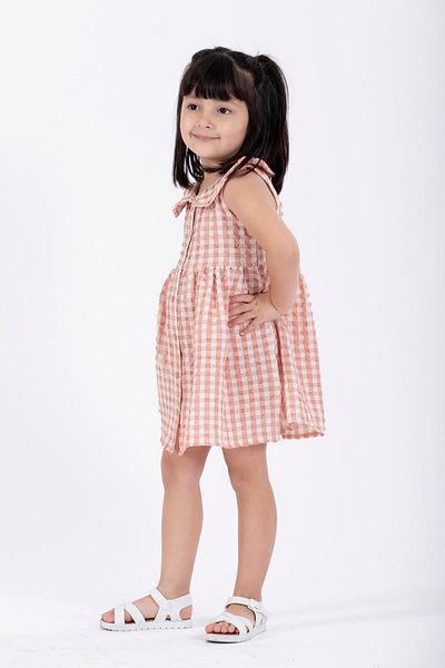 zepkids Baby Collar Zero Sleeve Button Powder Color Girl's Dress