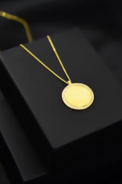 Papatya Silver 925 Ayar Gümüş Altın Kaplama Taşlı Plaka Kolye