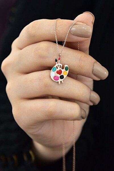 Papatya Silver 925 Ayar Gümüş Rose Kaplama Iki Fırçalı Palet Kolye