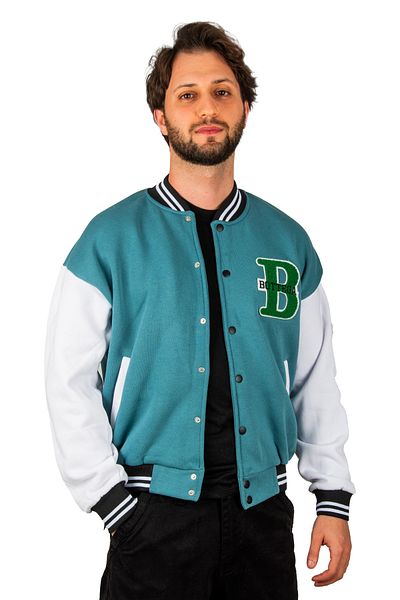 Rizz up Men's Turquoise Three Thread Sleeve Coat 2304762   Detailed Embroidery and Snap Fastener