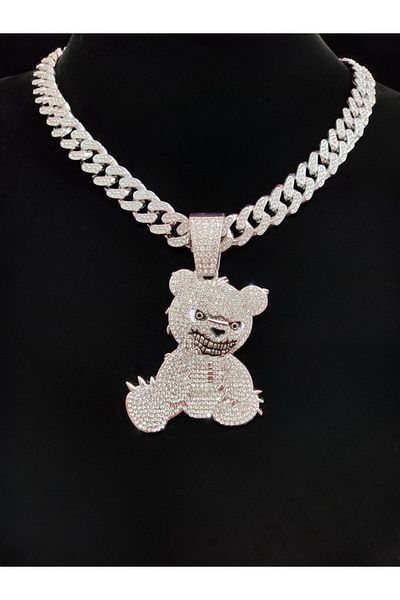 Choice 20inch Silver  color 2024 New Arrived Hip Hop Bear Shape Pendant Necklace Men Women Chain Iced Out B