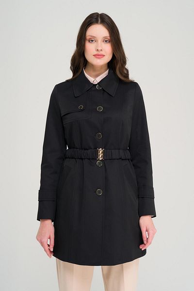 Olcay Water Repellent Belt Drawstring Lined Short Trench Coat Black 6684