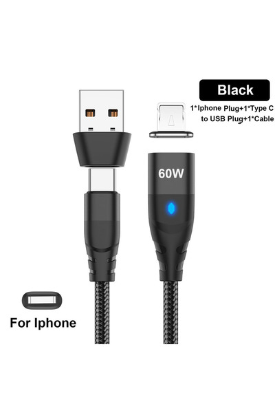Choice كابل مغناطيسي 60 وات للشحن السريع من USB C إلى TypeC Micro مغناطيسي بط...
