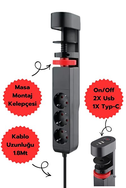 Blackbird Game Center Fulltech Ftr-19 USB Çoklu Priz 3 Prizli + 3 USB Çıkışlı...