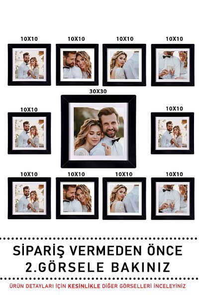 yhfoto 10 Pieces 10x10 1 Piece 30x30 Multiple Black Frame - MDF Frame with PVC