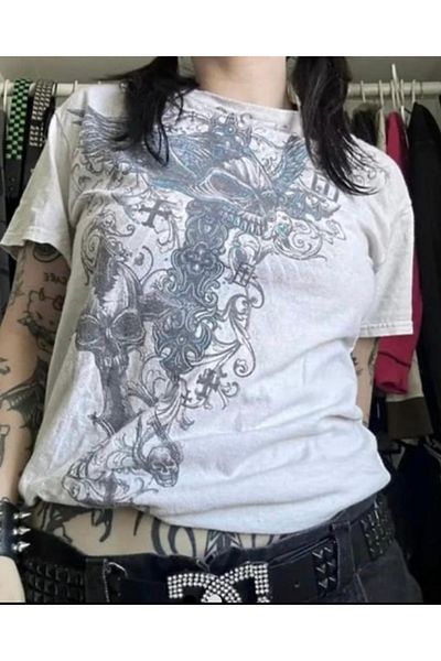 köstebek kadıköy Μπλουζάκι Unisex Cyber ​​Gothic Skull Rose Guitar