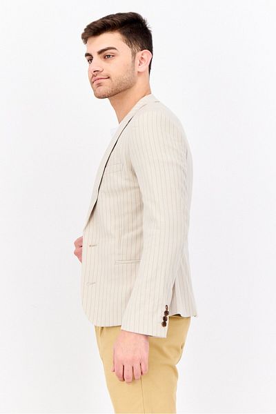 Asos Design Men Slim Fit Stripped Semi-Formal Suit Jacket, Beige