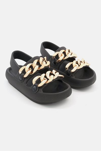 Kenneth Cole Women Medium Slingback With Chain Sandals, Black/Gold