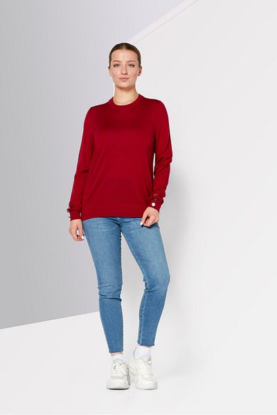 Michael Kors Women Crew Neck Long Sleeve Knitted Sweater, Dark Red