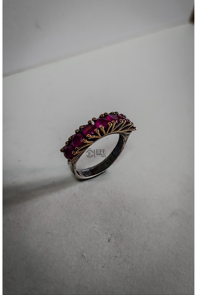 Home 925 AYAR GÜMÜŞ VE BRONZ DETAYLI ORİJİNAL YAKUT TAŞLI ÖZEL TASARIM YÜZÜK