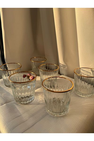 Şahika Kristal cama atılan imza Set of 6 Ahsen Gold Gilded Water Glasses
