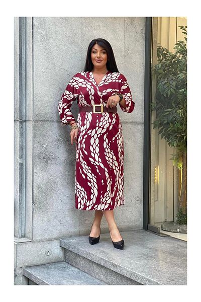 MODATALİKA Women's Trend Dress - New Plus Size Model Combined with Bold Patterns and Elegant Cuts