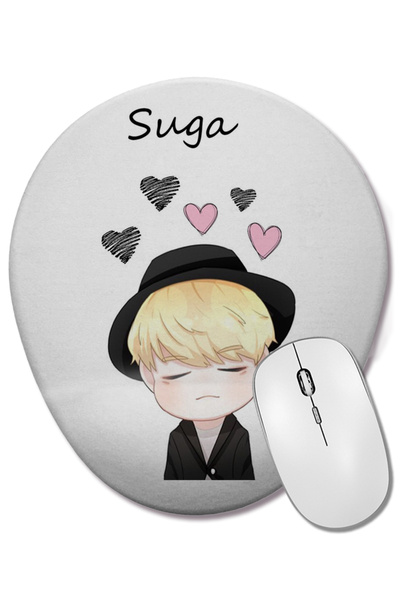 BASKI DÜNYASI Mouse Pad oval Chibi Face Suga Bts cu suport pentru încheietura...