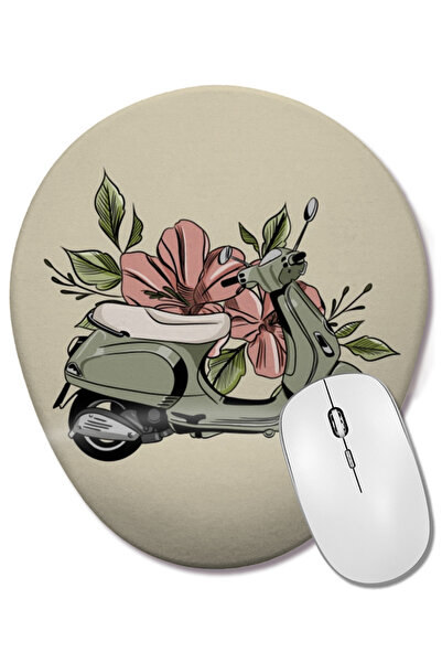 BASKI DÜNYASI Mouse Pad oval Flower Vespa cu suport pentru încheietura mâinii