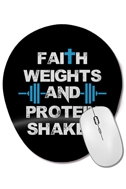 BASKI DÜNYASI Mouse Pad oval cu suport pentru încheietura mâinii, cu inscripții amuzante despre fitness, greutăți și shake-uri proteice