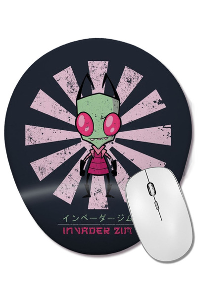 BASKI DÜNYASI Mouse Pad oval retro japonez Invader Zim cu suport pentru încheietura mâinii