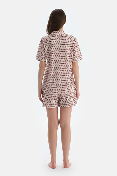 Dagi Light Pink Meterage Printed Combed Cotton Modal Shirt Shorts Pajama Set