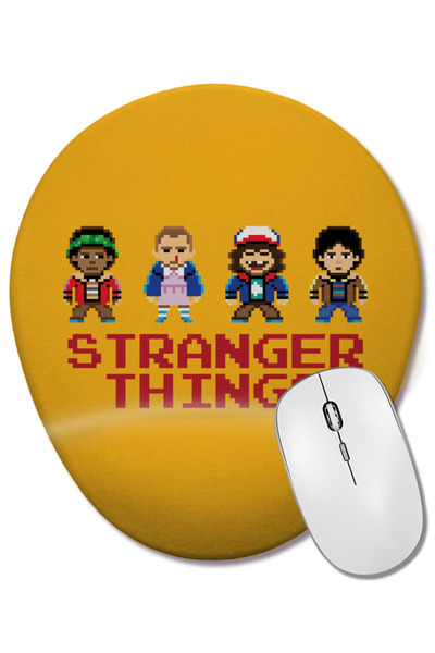 BASKI DÜNYASI Stranger Things Pixel Characters 2 Mouse Pad oval cu suport pentru încheietura mâinii